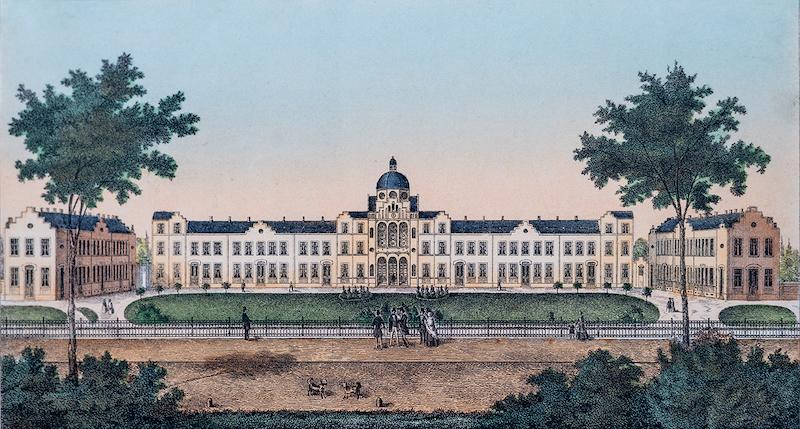 Druck des historischen Gebäudes des Schröderstifts
